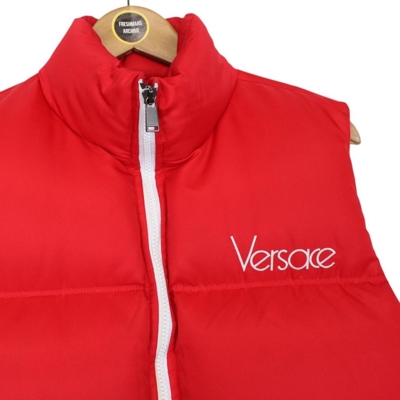Versace Red and White Logo Embroidered Full Zip Down Gilet