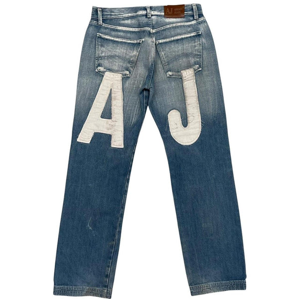 Vintage Armani Jeans Blue and White Embroidered Logo Jeans