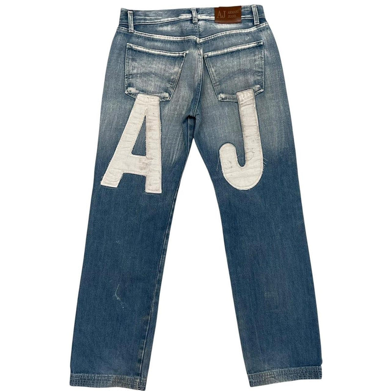 Vintage Armani Jeans Blue and White Embroidered Logo Jeans