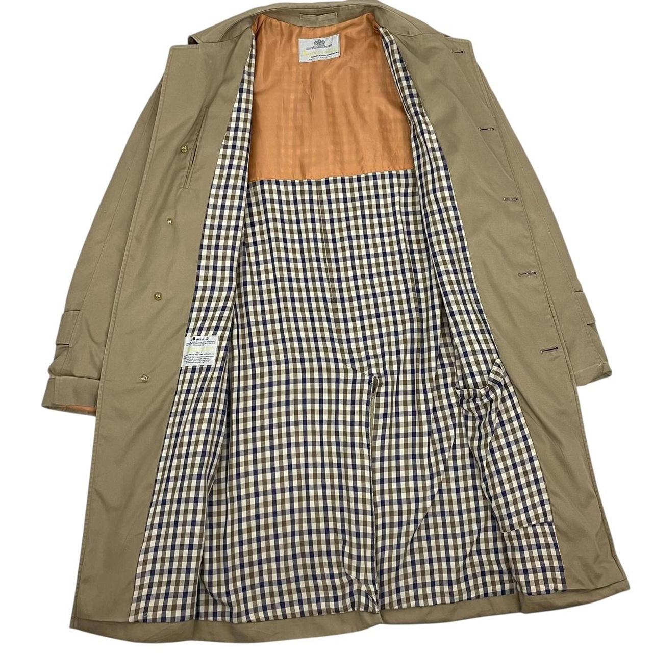 Vintage 80s Aquascutum Tan Brown House Check Cotton Blend Trench Coat