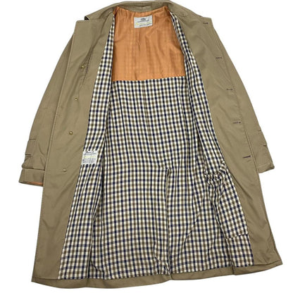Vintage 80s Aquascutum Tan Brown House Check Cotton Blend Trench Coat