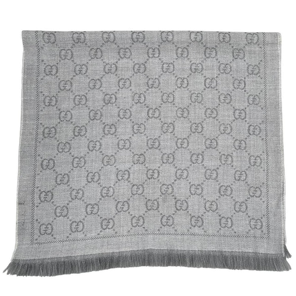 Gucci Grey GG Monogram Frayed Wool Scarf