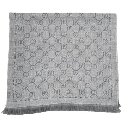 Gucci Grey GG Monogram Frayed Wool Scarf