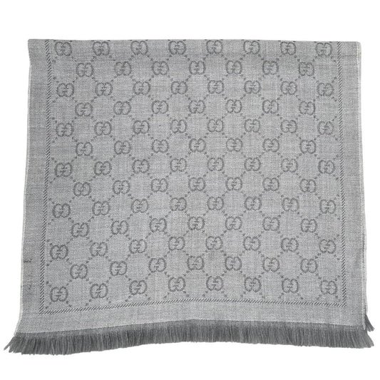 Gucci Grey GG Monogram Frayed Wool Scarf