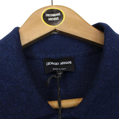 Giorgio Armani Navy Blue Wool Knit Long Sleeve 1/4 Zip Polo Shirt