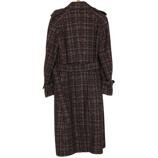 Burberry London Brown Tweed Wool Double Breasted Belted Coat