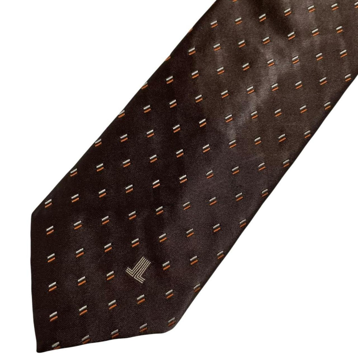Lanvin brown silk tie with subtle sheen and classic design.