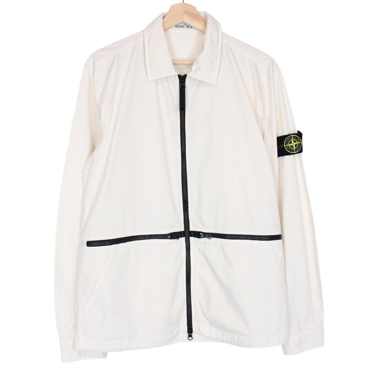 Stone Island SS 2019 Cream Full Zip Ripstop Cotton Overshirt Jacket