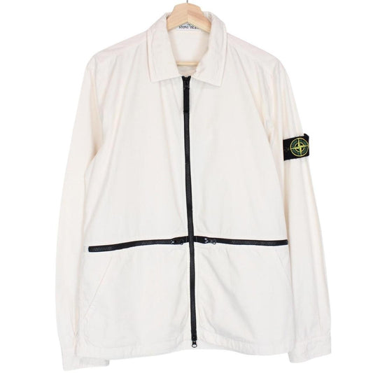 Stone Island SS 2019 Cream Full Zip Ripstop Cotton Overshirt Jacket