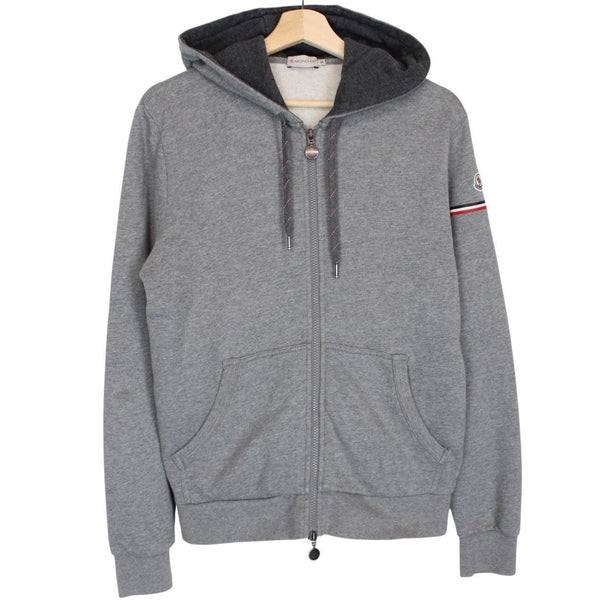 Moncler Maglia Grey Full Zip Logo Cotton Hoodie Jumper