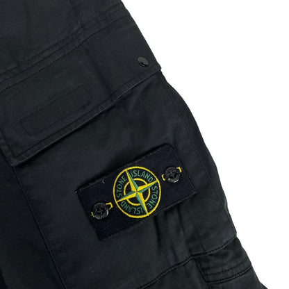 Stone Island black cargo trousers with logo patch and RE-T Fit design.