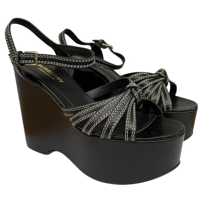 Burberry Black Leather Wedge Platform High Heels