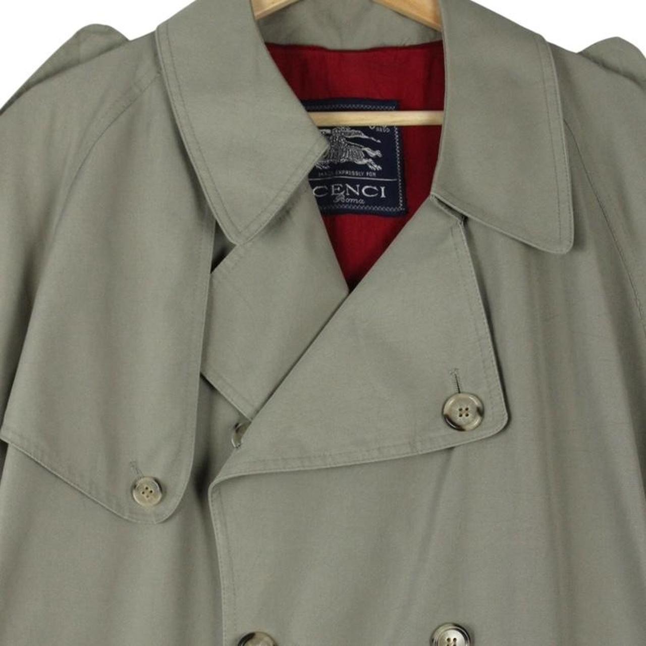 Burberry khaki green trench coat with Nova Check pattern and double-breasted design.