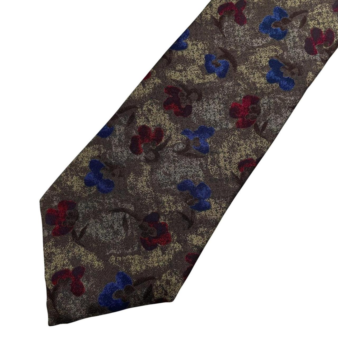 Fendi multicoloured silk tie with abstract print and logo detail.