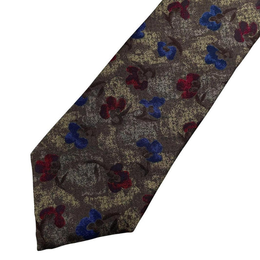 Fendi multicoloured silk tie with abstract print and logo detail.