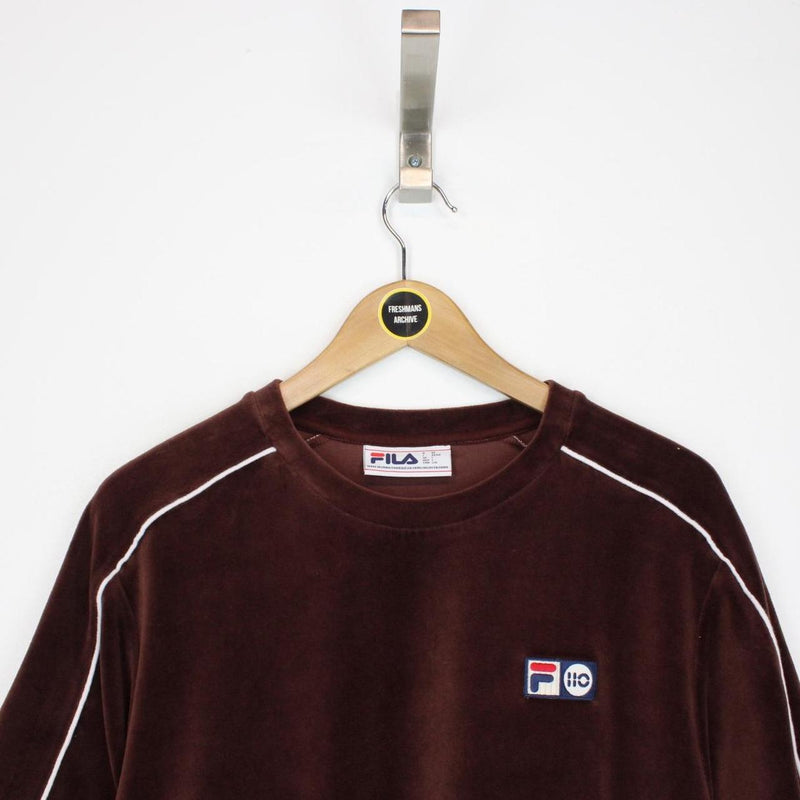 Fila Vintage 110 Velour Hector Brown Short Sleeve Cotton T-Shirt