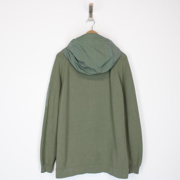CP Company Green Cotton Knit and Nylon Lens Hoodie Jumper