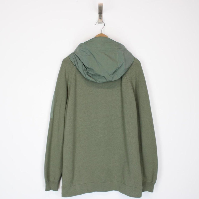 CP Company Green Cotton Knit and Nylon Lens Hoodie Jumper
