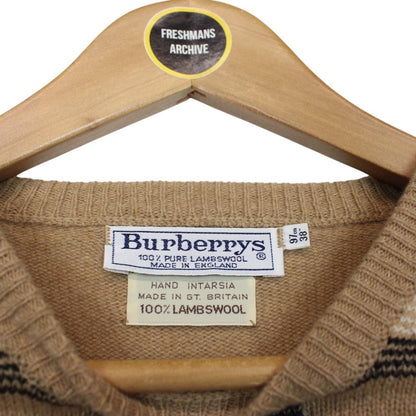 Vintage 80s Burberry Tan Brown Nova Check Lambswool Knit Jumper