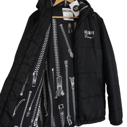 Moschino Black Full Zip Logo Nylon Puffer Jacket