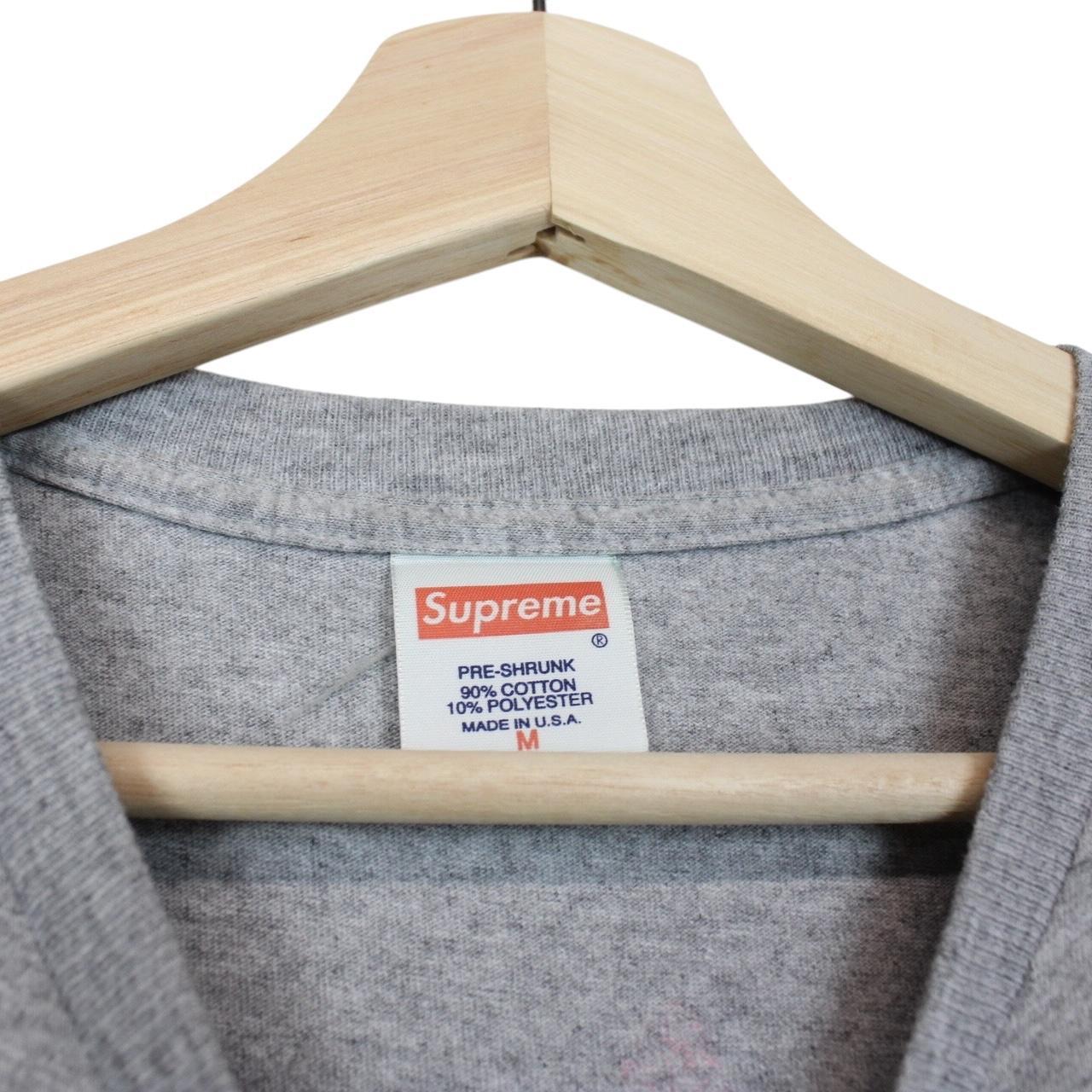 Supreme grey and pink long sleeve cotton t-shirt with wild print and pocket detail.