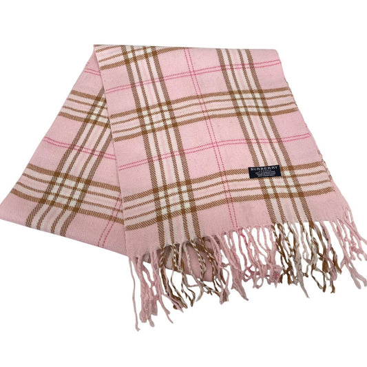 Vintage 90s Burberry Pink Nova Check Lambswool Scarf