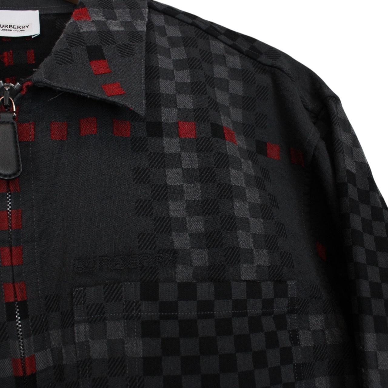 Burberry Dark Grey Pixel Check Wool Blend Full Zip Overshirt