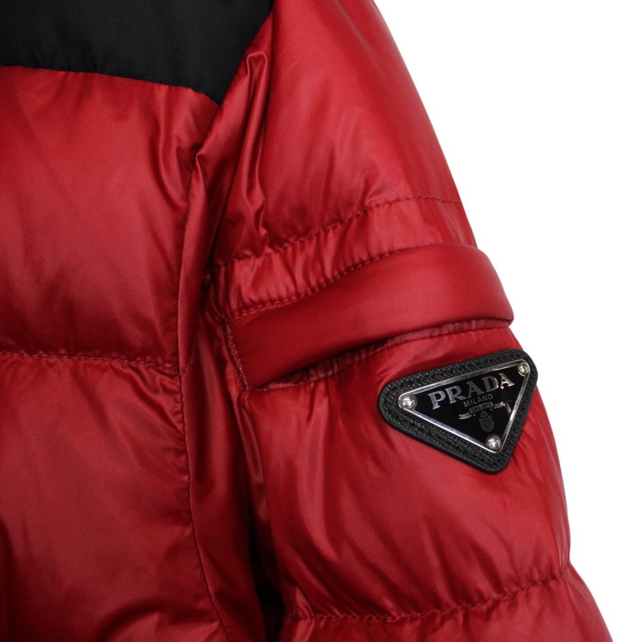 Prada Nylon Red and Black Full Zip Down Puffer Jacket