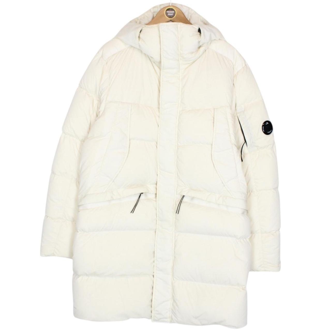CP Company Cream Nycra-R Full Zip Lens Down Hooded Puffer Coat