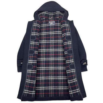 Vintage 90s Burberry Navy Blue Nova Check Lined Wool Duffle Coat