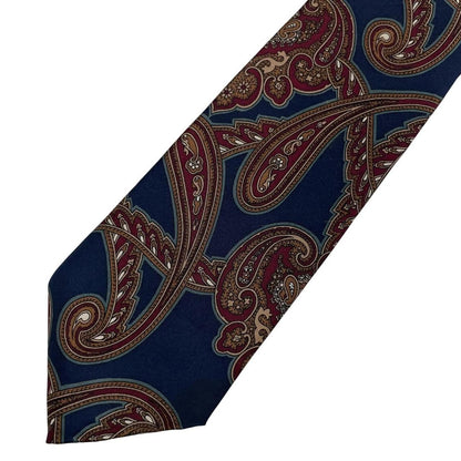Aquascutum navy blue silk tie with vintage paisley print design.
