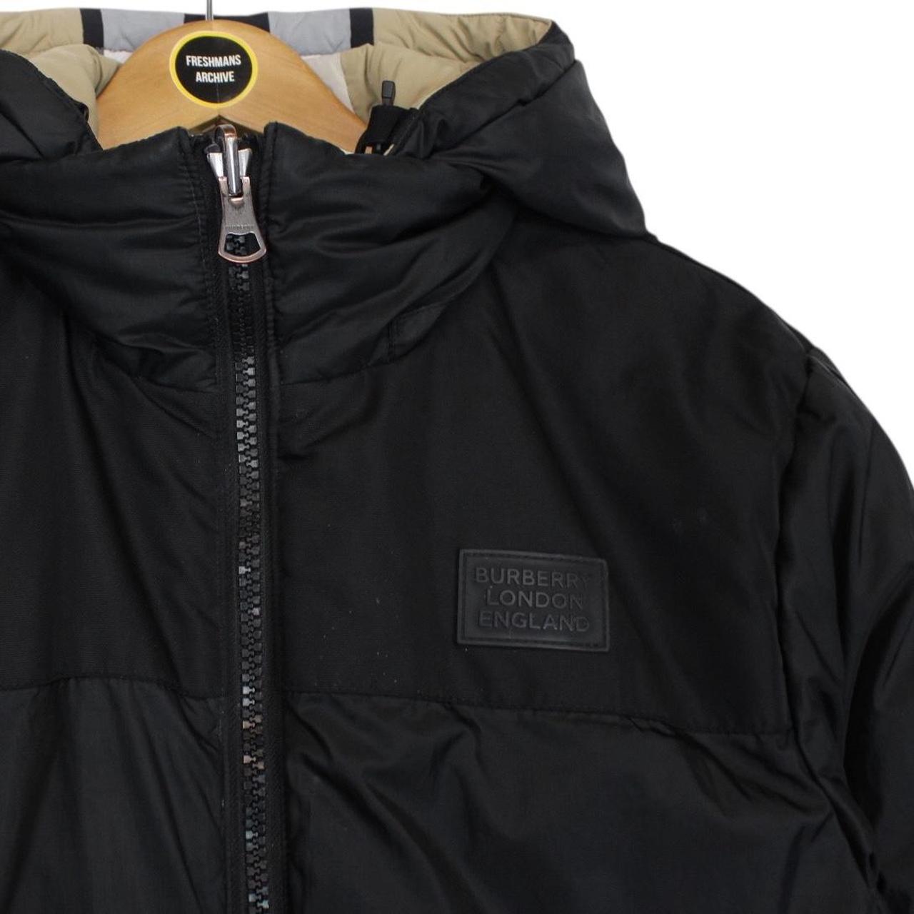 Burberry Tan Brown and Black Nova Check Reversible Hooded Down Jacket