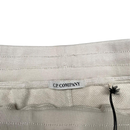 CP Company Beige Cotton Diagonal Fleece Lens Jogger Shorts