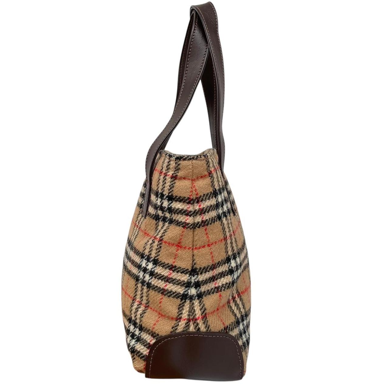 Vintage Burberry Tan and Brown Nova Check Wool Shoulder Bag