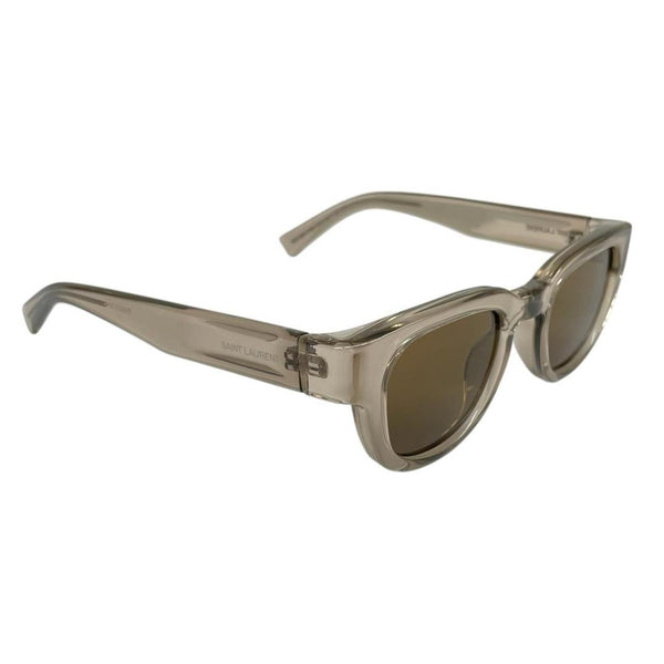 Saint Laurent transparent sunglasses with logo print, modern design, brand new condition.