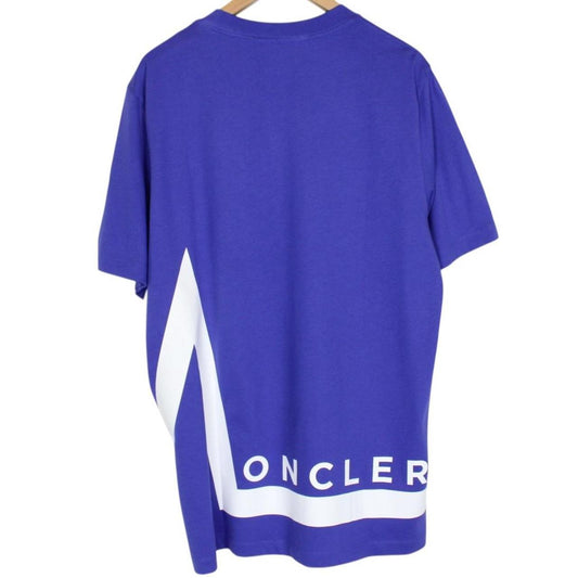 Moncler Blue and White Back Logo Print Short Sleeve Cotton T-Shirt