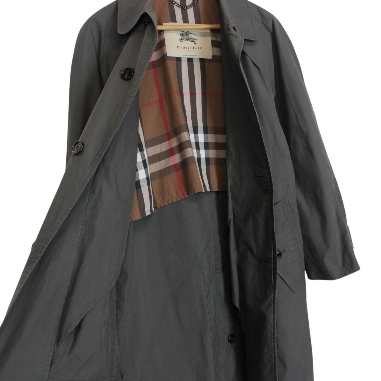 Burberry Grey and Brown Nova Check Lined Cotton Blend Balmacaan Coat