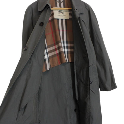 Burberry Grey and Brown Nova Check Lined Cotton Blend Balmacaan Coat