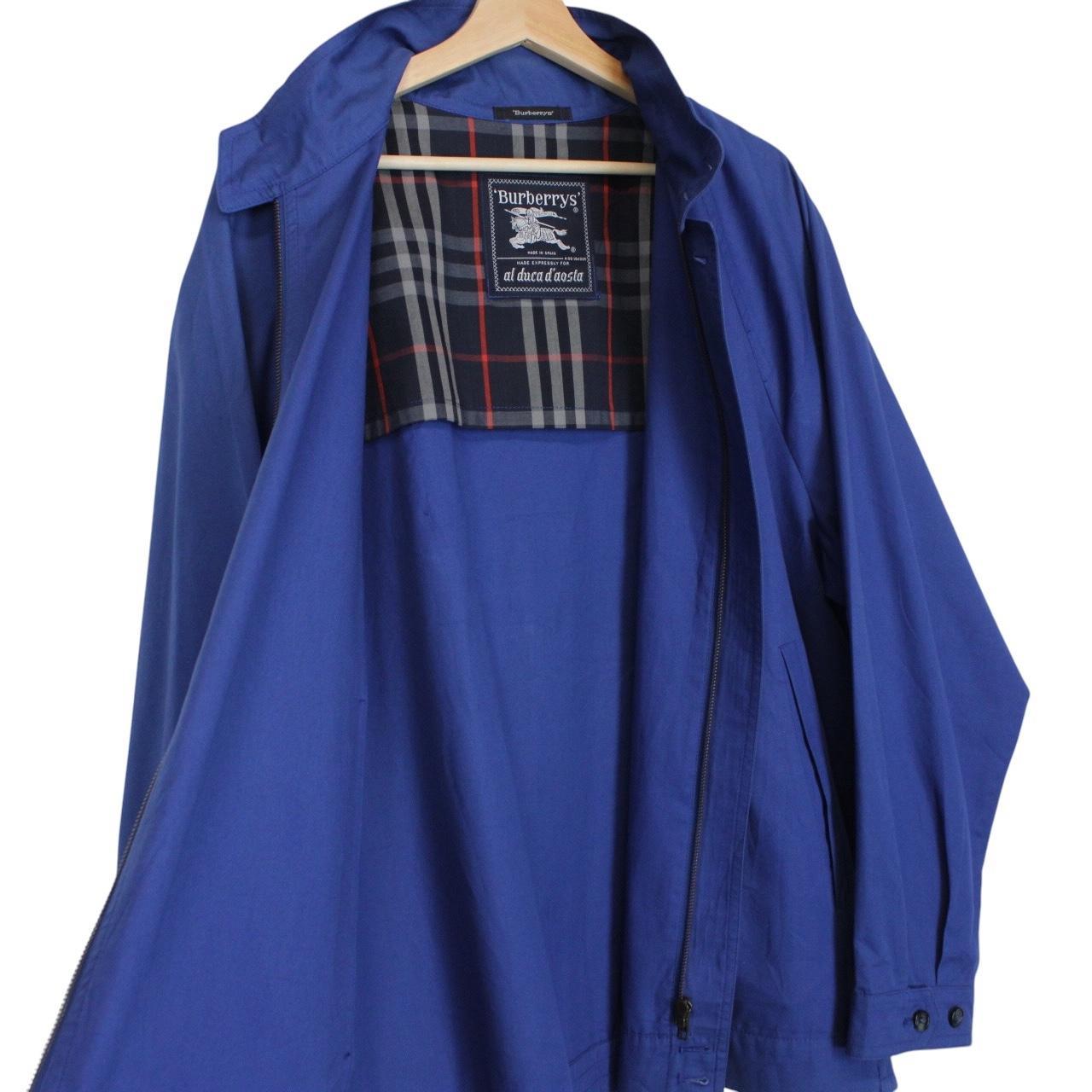 Vintage 90s Burberry Blue Nova Check Lined Cotton Harrington Jacket