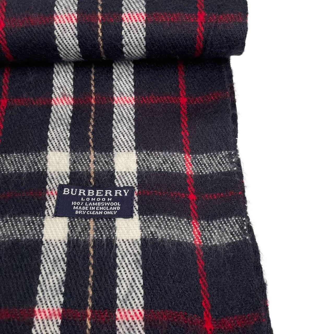 Vintage 90s Burberry Navy Blue Check Lambswool Scarf