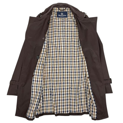 Aquascutum Brown House Check Double Breasted Belted Trench Coat