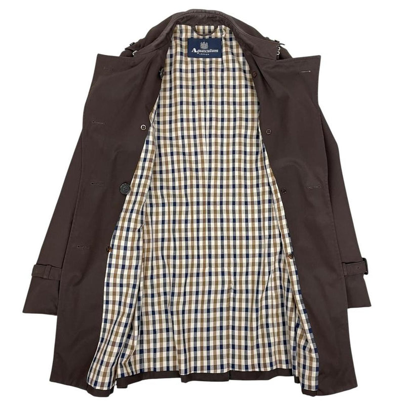 Aquascutum Brown House Check Double Breasted Belted Trench Coat