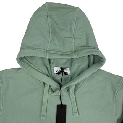 Stone Island green cotton hoodie with logo patch and drawstring hood.