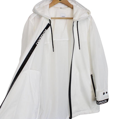 Burberry White and Black Logo Tape Econyl Full Zip Hooded Jacket