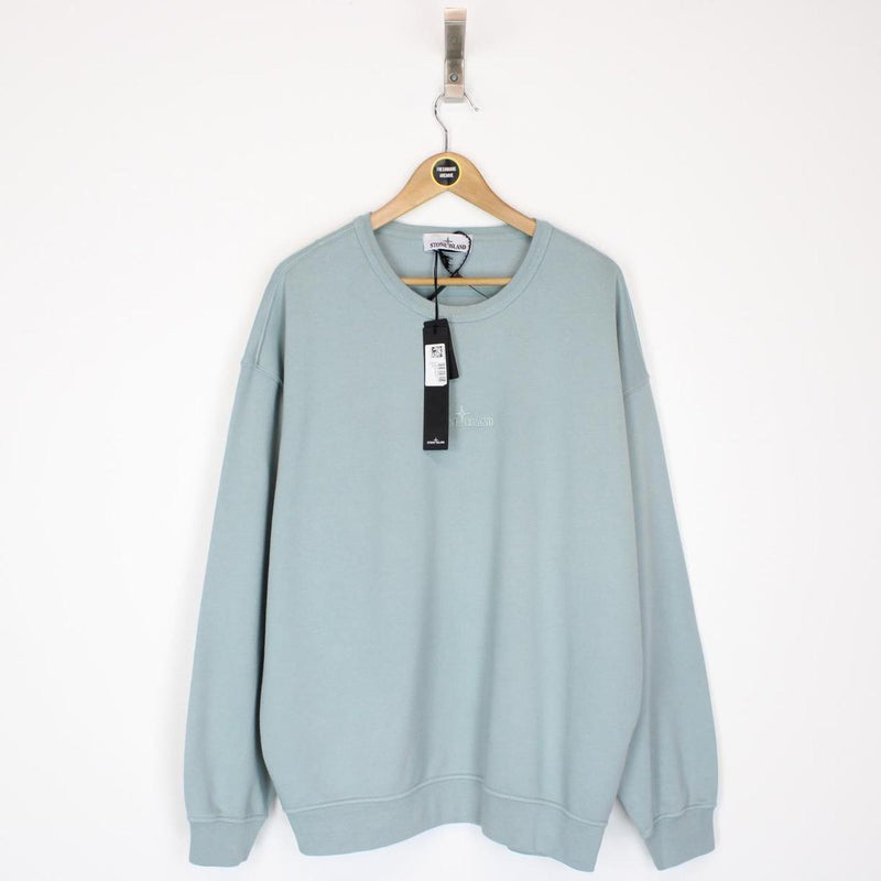Stone Island SS 2023 Light Blue Logo Embroidered Cotton Sweatshirt Jumper