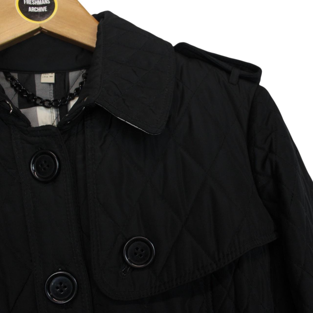 Burberry London Black Nova Check Quilted Belted Trench Coat