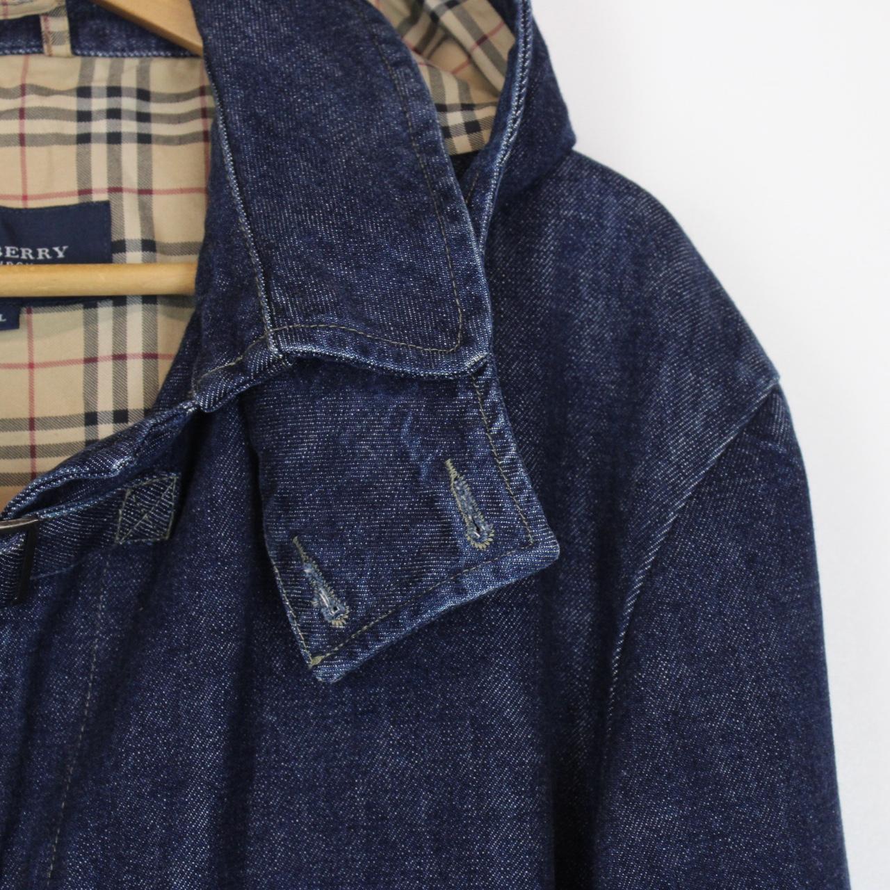 Vintage 00s Burberry London Navy Blue Nova Check Hooded Denim Coat