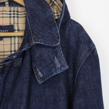 Vintage 00s Burberry London Navy Blue Nova Check Hooded Denim Coat