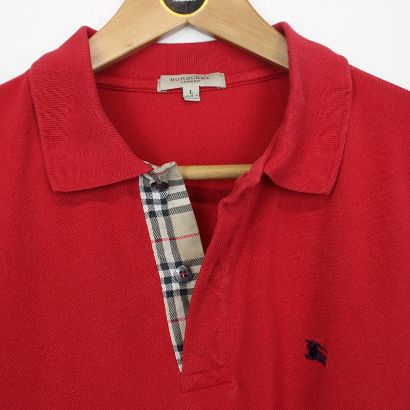 Burberry London Red Nova Check Detail Short Sleeve Cotton Polo Shirt