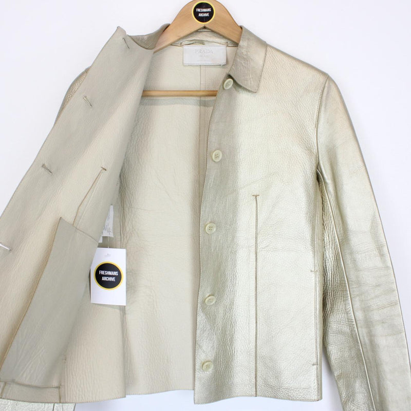 Prada Beige Button Up Leather Jacket